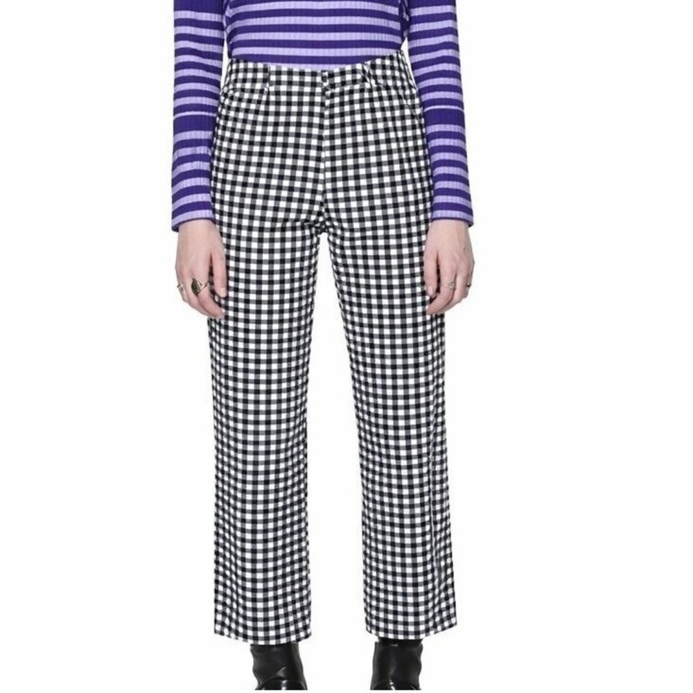 THE KIT Daniel Vosovic NEW Alexa Crop Black White Gingham Check Denim Jeans SZ 8